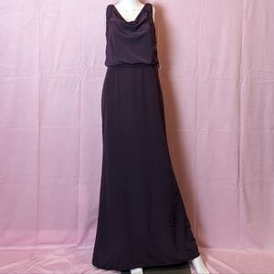Adrianna Papell Currant Purple Blouson Cowl Neck Maxi Evening Dress size 8